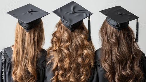 Senior Class Graduation Ceremony with Students in Caps and Gowns in Realistic Photography Setting