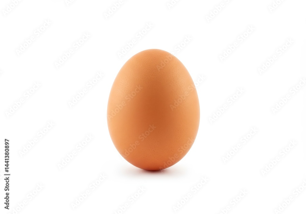A single brown egg centered on a plain white background with soft lighting and subtle shadows cast A single brown egg centered on a plain white background with soft lighting and subtle shadows cast