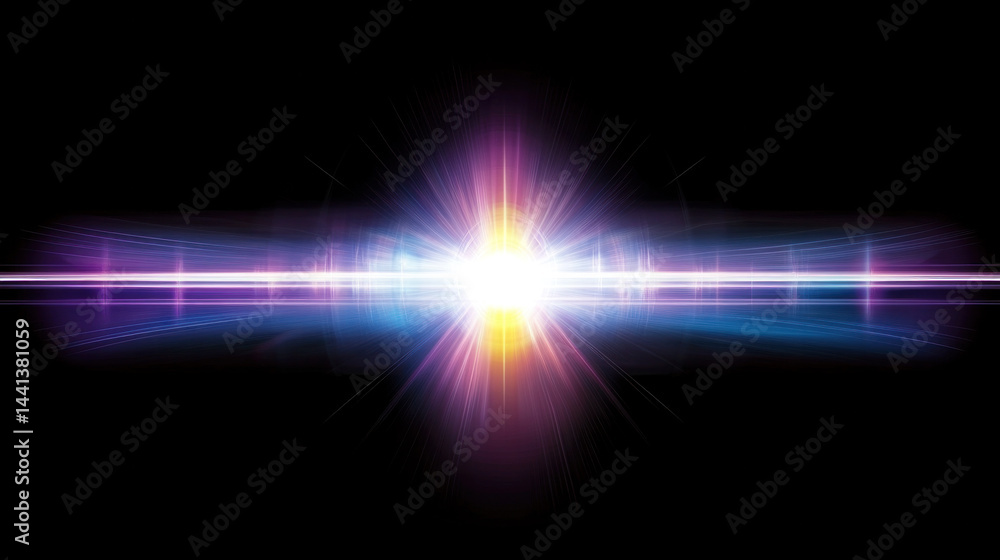Obraz premium A bright light with a yellow center and purple and blue edges. The light is surrounded by a dark background