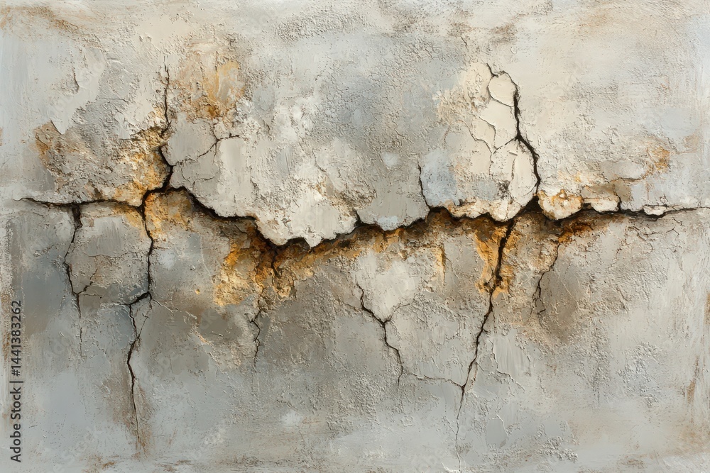 Obraz premium Aged concrete surface with deep fissures and discoloration.
