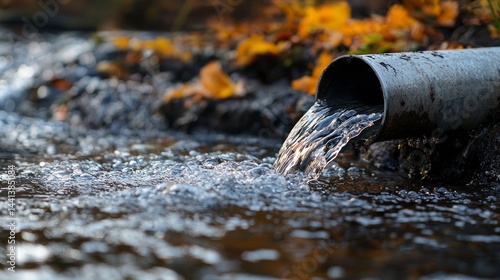 Wallpaper Mural Realistic Photography of Sustainable Drainage Systems with Flowing Water and Autumn Leaves in Natural Environment Torontodigital.ca