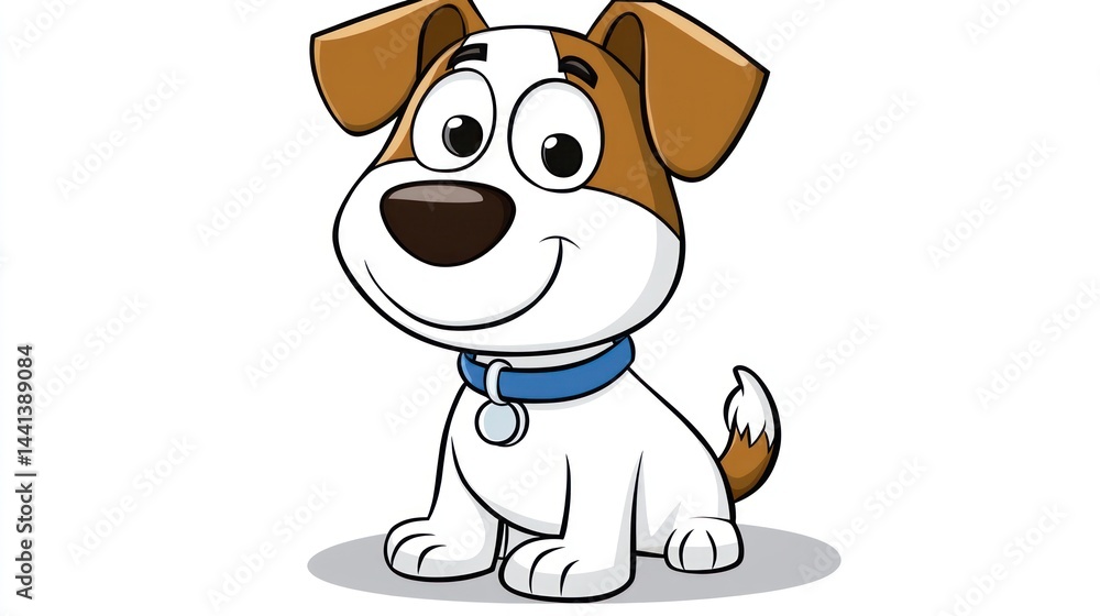 Cute cartoon dog sitting, cheerful expression, simple background, suitable for children's products or marketing Cute cartoon dog sitting, cheerful expression, simple background, suitable for children's products or marketing