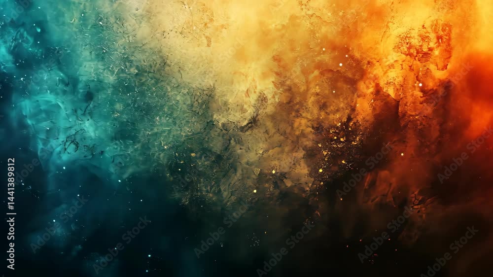 Abstract art depicting a fiery orange and cool teal nebula, blending colors and textures Abstract art depicting a fiery orange and cool teal nebula, blending colors and textures