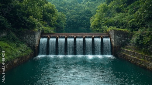 Captivating View of a Water Turbine Driven by Flowing Water Generating Electricity in a Natural Landscape