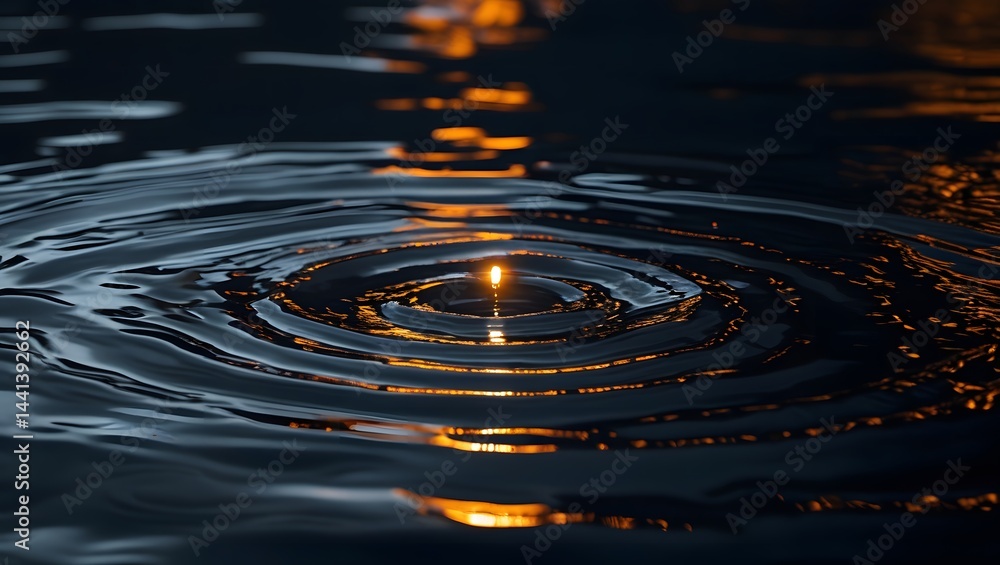 Water ripple reflection background with golden light in dark ambiance Water ripple reflection background with golden light in dark ambiance