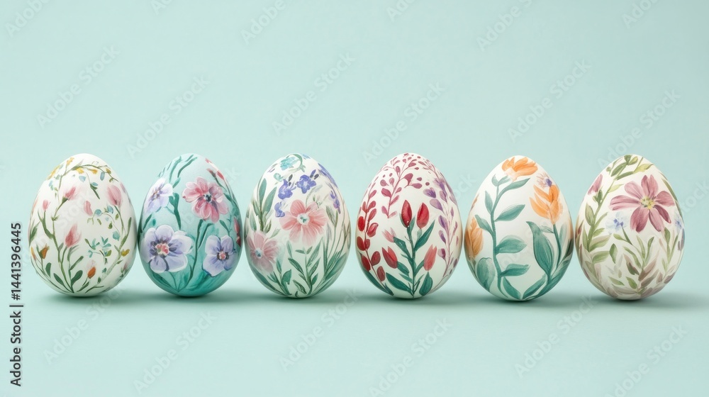 Fototapeta premium Hand-painted floral Easter eggs in pastel colors
