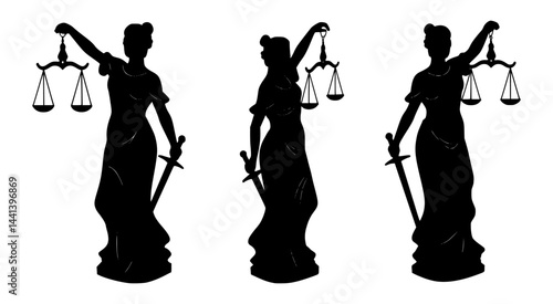 lady justice silhouette set, isolated background