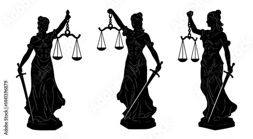 lady justice silhouette set, isolated background