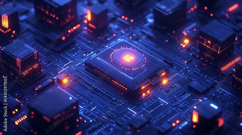 Obraz premium Futuristic Circuit Board with Glowing Lights