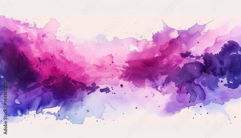 Fototapeta premium Abstract watercolor splash with flowing purple and pink hues blending smoothly on a light background evoking creativity and calmness