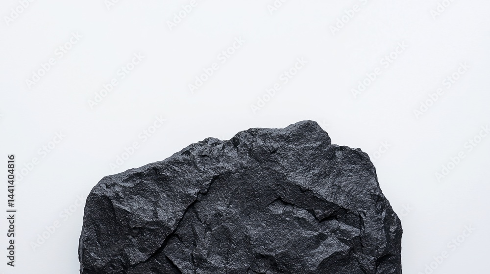 A single black rock sits against a plain white background, highlighting its rough texture and natural form. A single black rock sits against a plain white background, highlighting its rough texture and natural form.