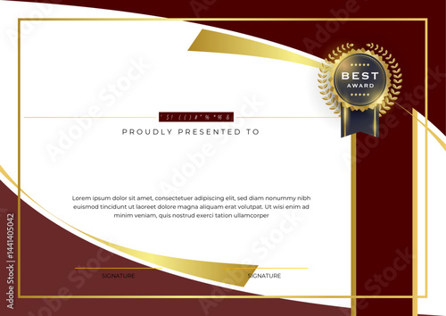 Golden with red certificate design template