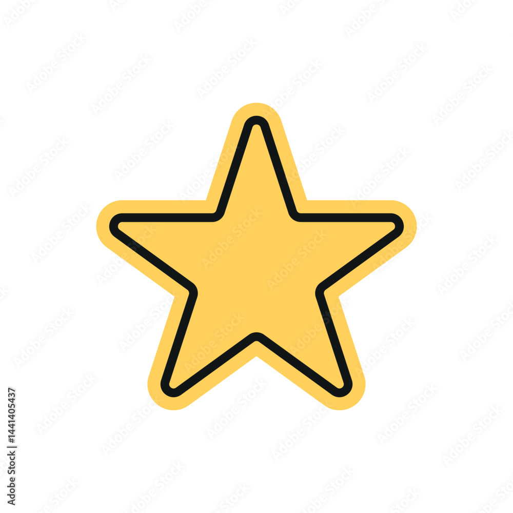 Flat yellow star symbol sticker design. Isolated simple vector illustration. Flat yellow star symbol sticker design. Isolated simple vector illustration.
