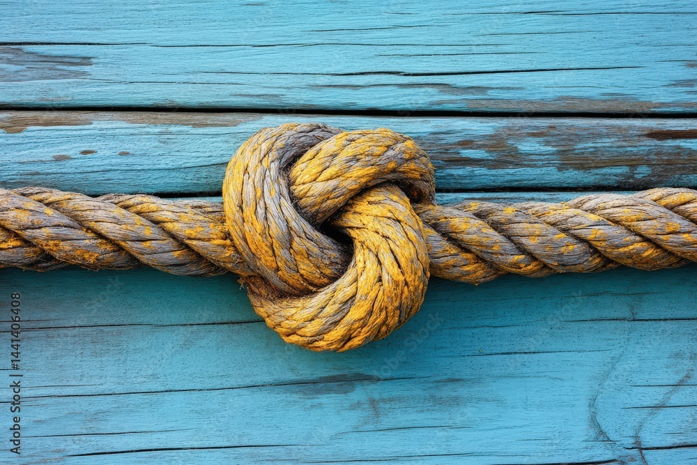 Fototapeta premium Close-up view of a complex knot tied in a thick rope.