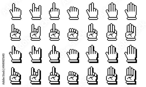 Fingers Actions editable pixel icons set. Fingers, hands, thumb up, point, touch. Vector illustration