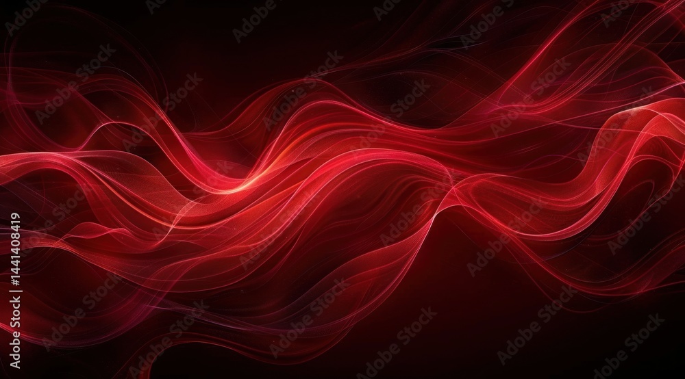 Flowing red luminous waves on dark background creating a dynamic and vibrant abstract pattern Flowing red luminous waves on dark background creating a dynamic and vibrant abstract pattern