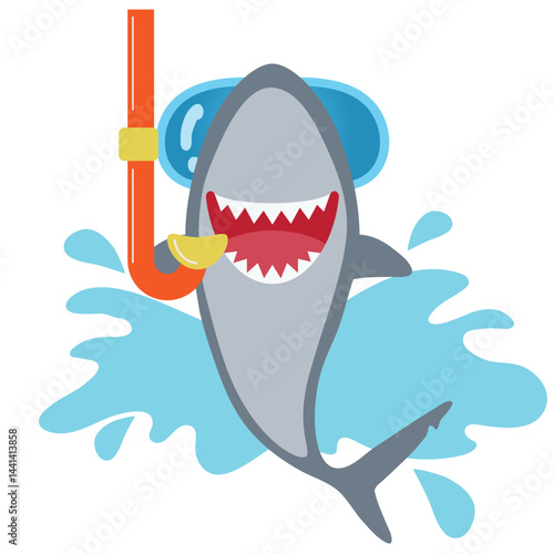 Funny shark jumping out of water  vector cartoon illustration