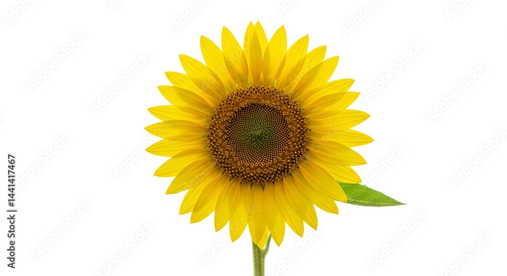 A vibrant sunflower with golden petals, standing tall against a pure white backdrop, showcasing its natural beauty and simple elegance. A vibrant sunflower with golden petals, standing tall against a pure white backdrop, showcasing its natural beauty and simple elegance.