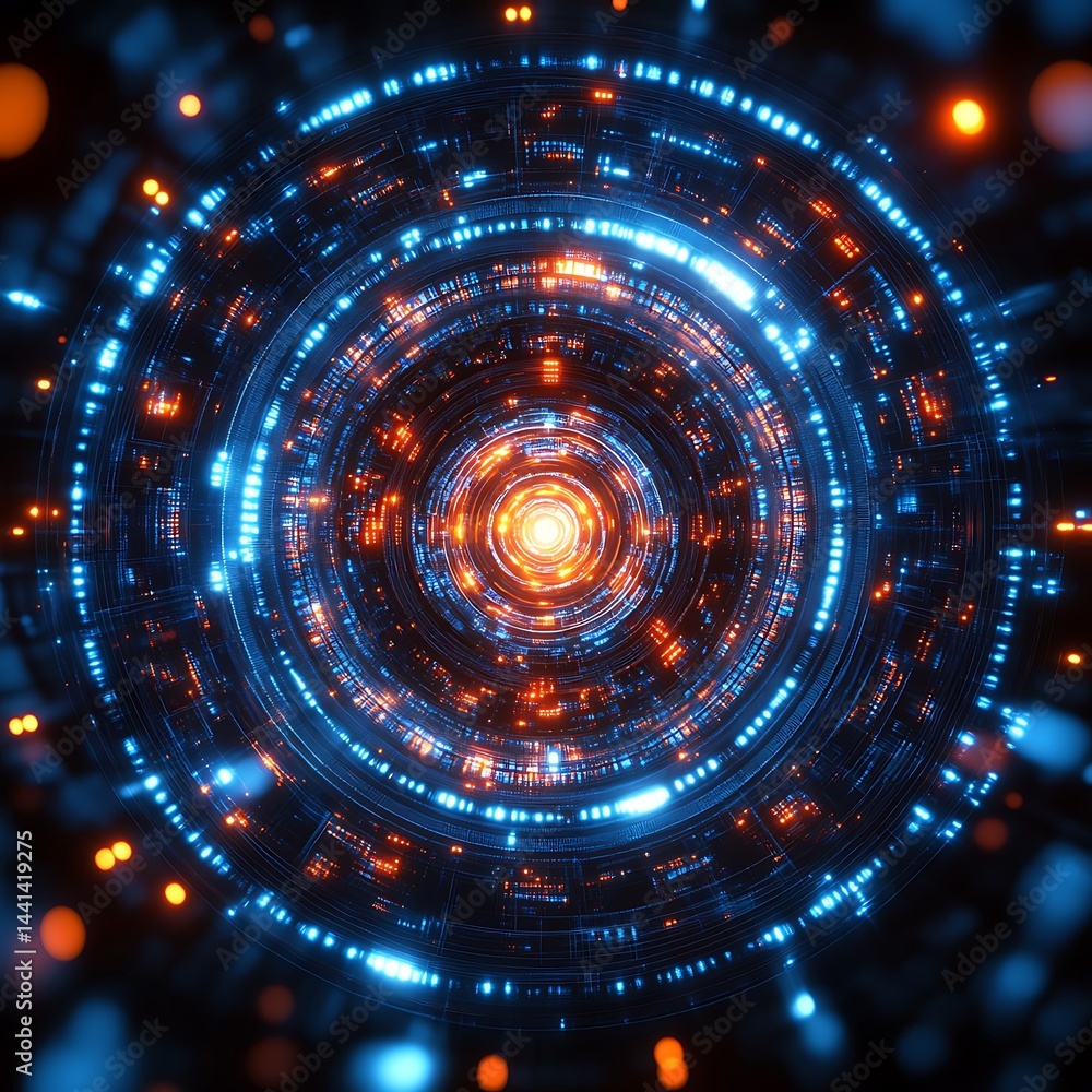 Glowing circular tunnel with vibrant lights Glowing circular tunnel with vibrant lights