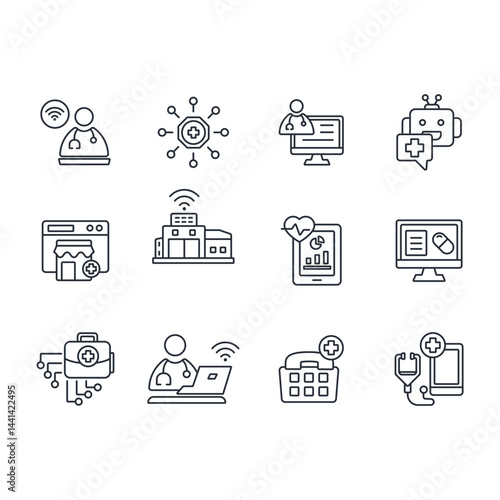 telemedicine icon set.vector.Editable stroke.linear style sign for use web design,logo.Symbol illustration.