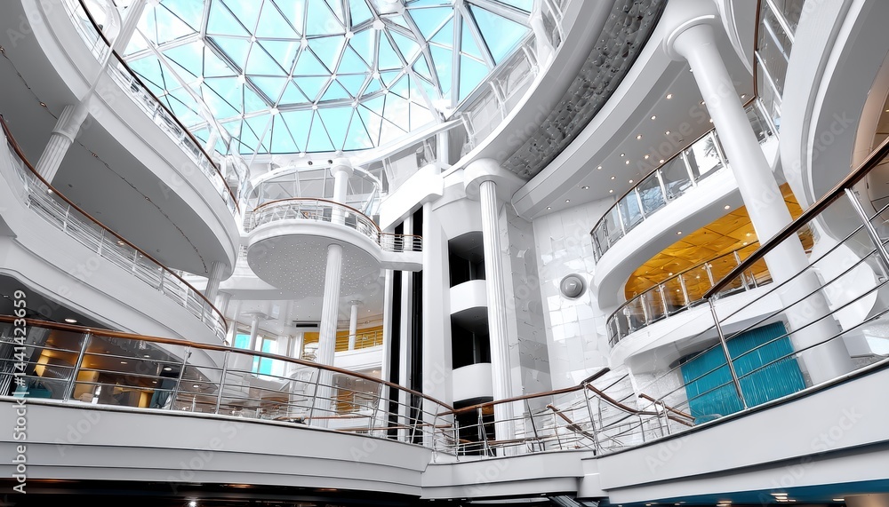 Obraz premium Modern architectural interior with glass roof design.