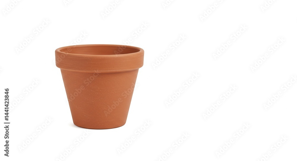 A simple terracotta flower pot is displayed in a studio setting, ready for planting herbs, flowers, or succulents. A simple terracotta flower pot is displayed in a studio setting, ready for planting herbs, flowers, or succulents.