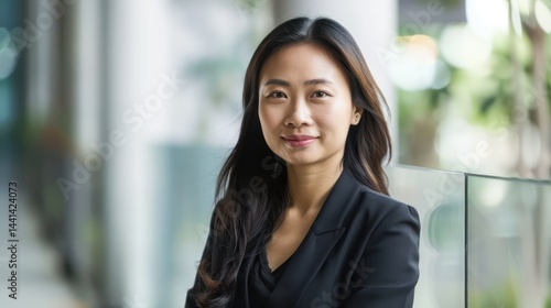 Free Download An Asian accountant posing for a portrait with a friendly smile, exuding competence and reliability in their profession. - GFXLoad