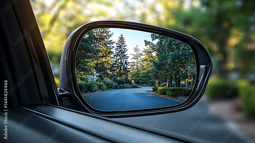 Driving Through a Peaceful Neighborhood Reflection in Car Mirror Driving Through a Peaceful Neighborhood Reflection in Car Mirror