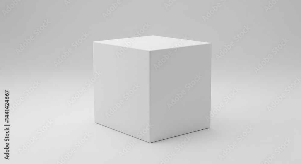 A simple white cube standing on a white surface under a soft light in a minimalist presentation style A simple white cube standing on a white surface under a soft light in a minimalist presentation style