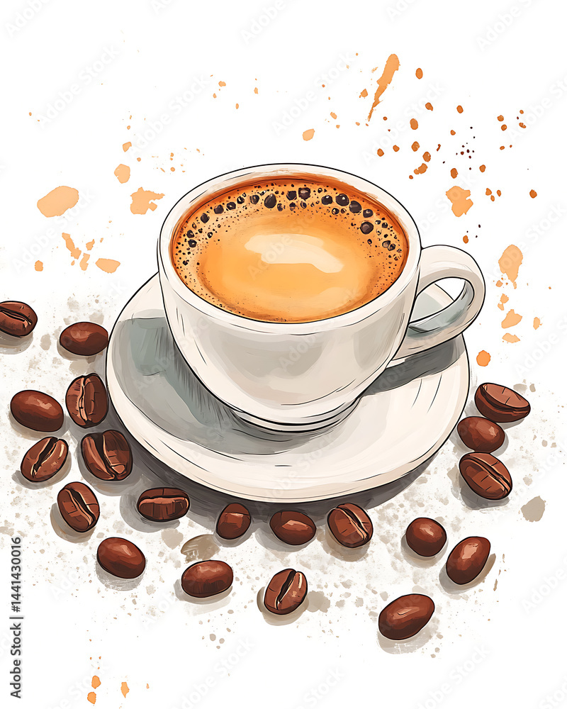 Obraz premium Realistic and artistic illustrations of coffee beans, brewing equipment, coffee cups, baristas, coffee farms, roasting processes, and café scenes