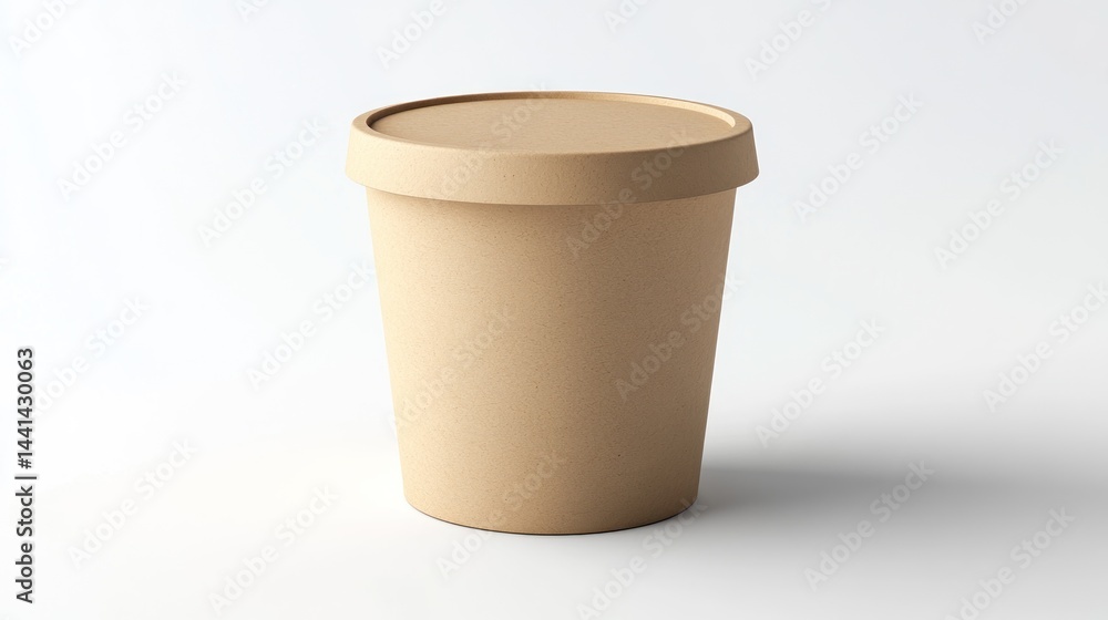 Beige, disposable, take-out container Beige, disposable, take-out container