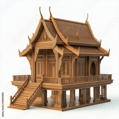 Ancient Thai house in 3D perspective
