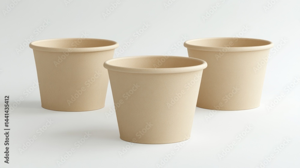 Three light beige disposable paper cups Three light beige disposable paper cups