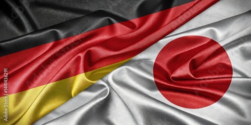 Waving German and Japanese Flags Symbolizing International Friendship and Unity