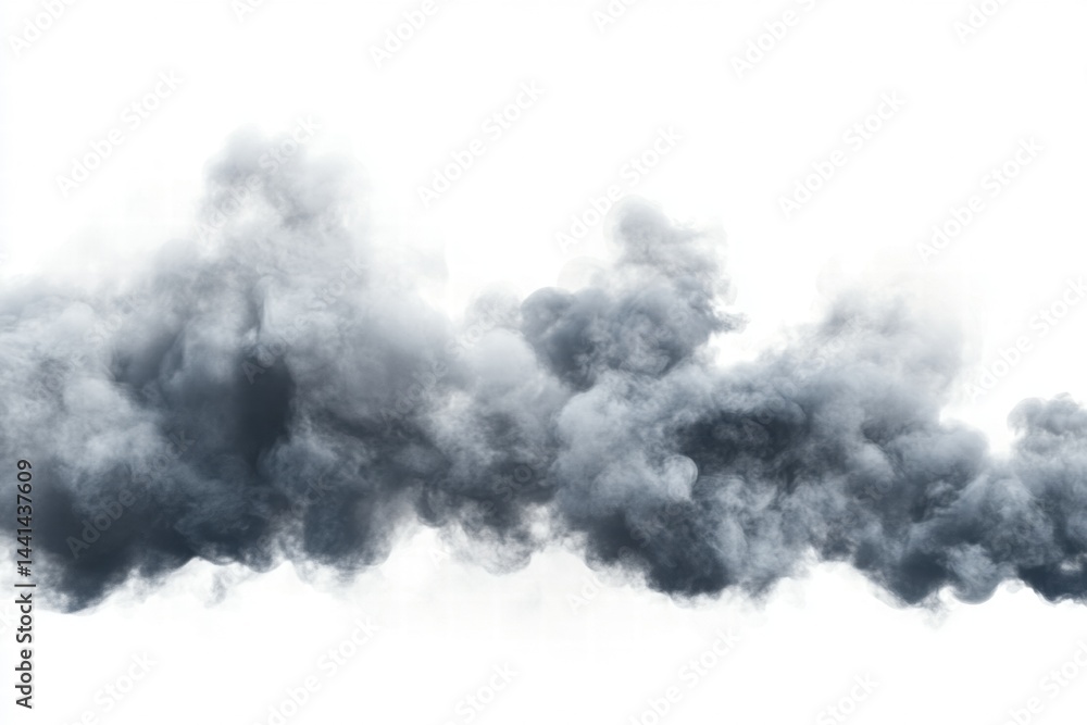 Naklejka premium Dark Smoke Plume Rising Against White Background for Dramatic Effect