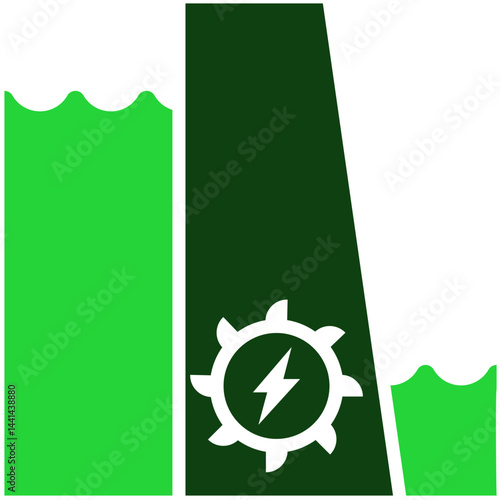 Hydroelectric dam icon vector for water power, renewable energy, and electricity generation. Ideal for green resource use, sustainable energy supply, and eco environment illustrations.