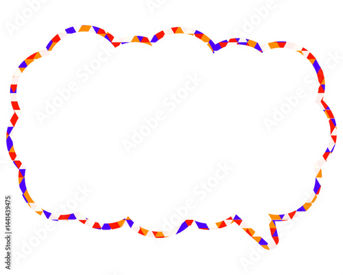 ステンドグラス風吹き出し　三角形模様　細長い雲形