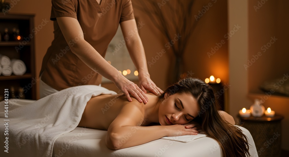 Obraz premium Relaxing Back Massage Experience Ultimate Tranquility and Stress Relief at a Luxurious Spa