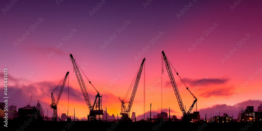 Construction site silhouettes at sunset Construction site silhouettes at sunset
