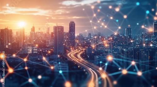 Smart city sunset highway network connection