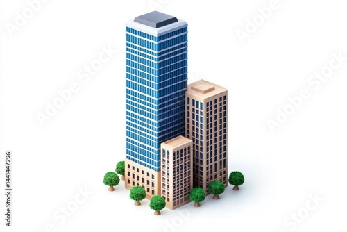 Modern Office Buildings Surrounded by Trees in Urban Environment
