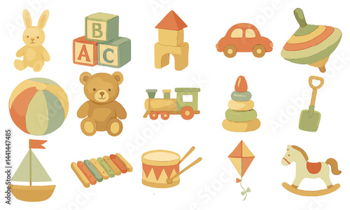 Vintage Kids Toys Clipart Set