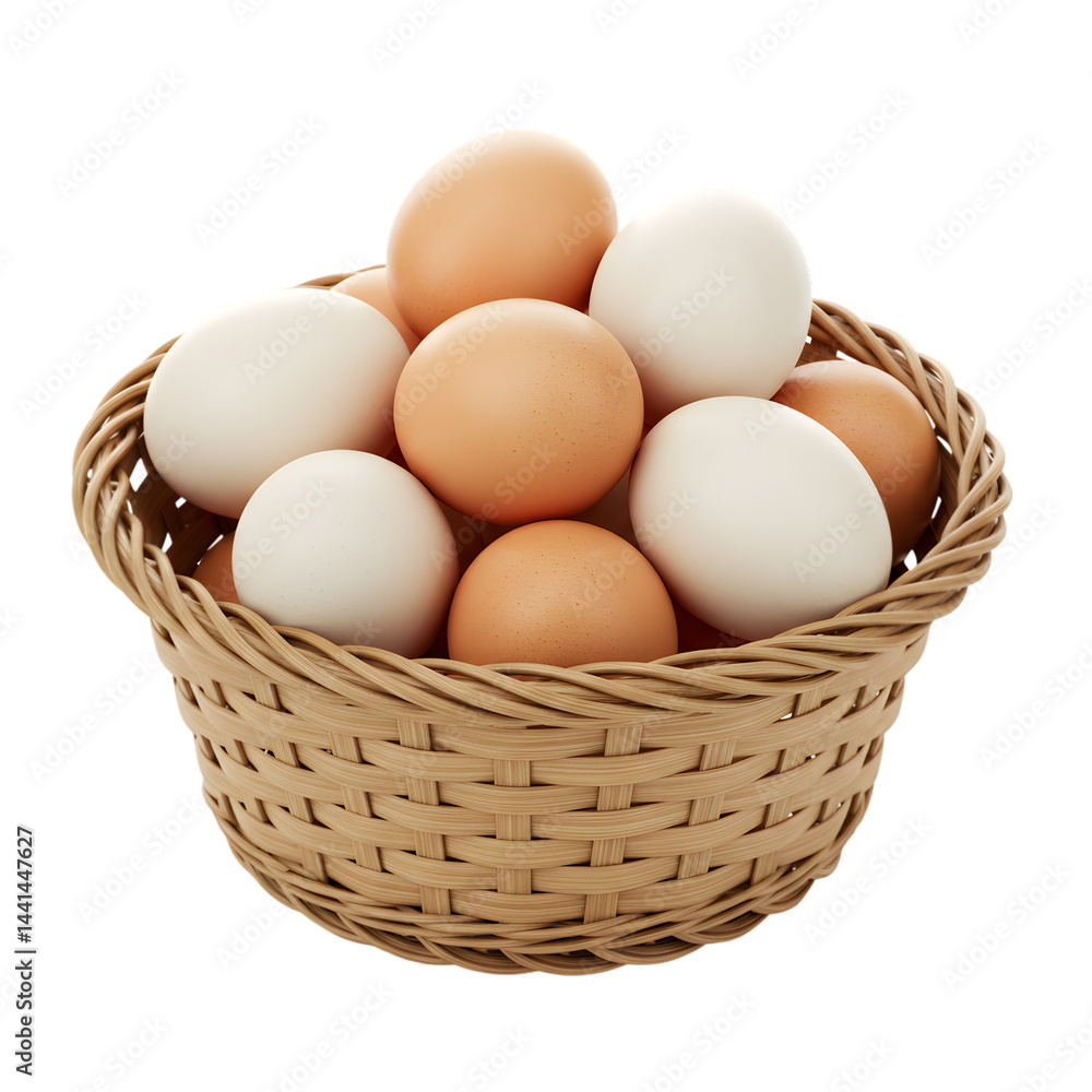 Wicker basket overflows with eggs Wicker basket overflows with eggs