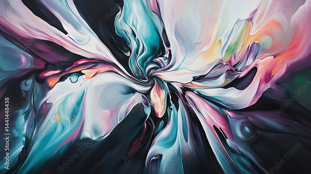 Obraz premium Stunning abstract painting of a flower with distorted features and vivid colors creating a unique artistic representation of nature