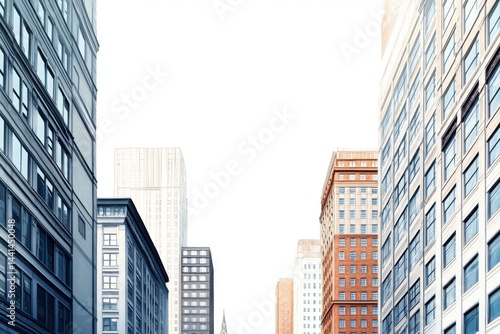 Urban Cityscape with Tall Buildings and Clear Sky Background