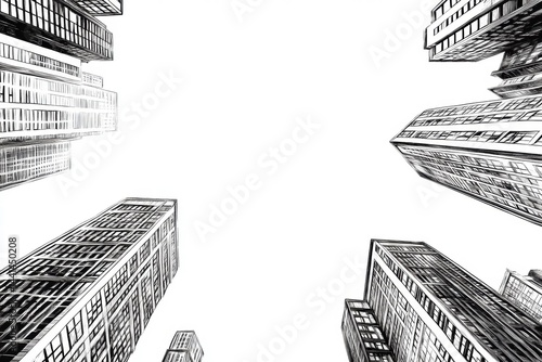 Urban Skyscrapers from Below with Clear Sky and Abstract Lines