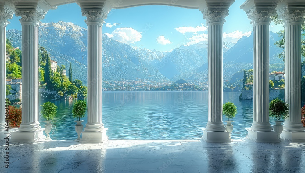 Fototapeta premium Lake view from classic columns.