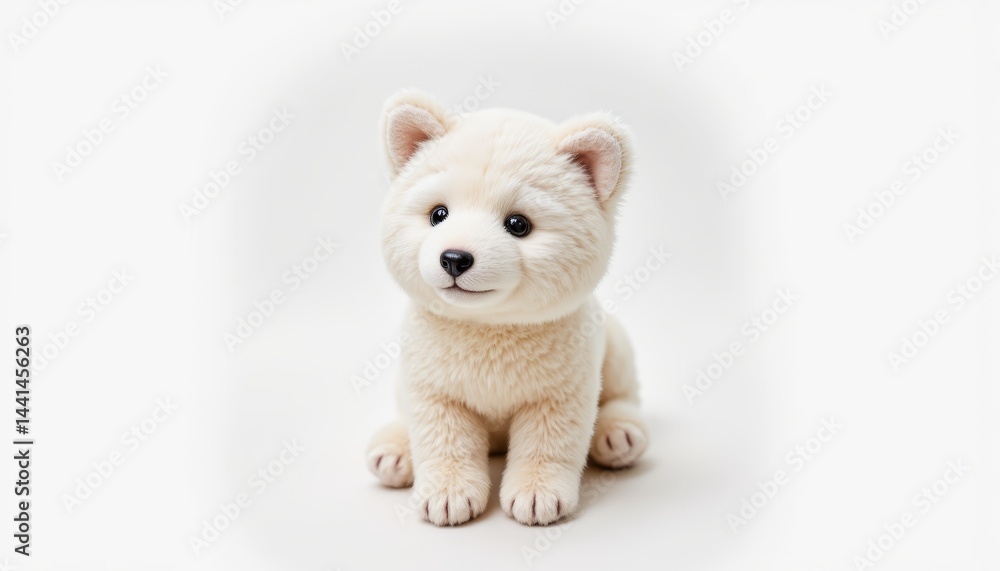 Fototapeta premium Adorable white puppy posing on a bright backdrop, charming studio portrait