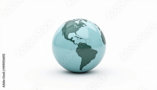 A light blue globe displaying the continents of North and South America sits on a stark white surface, casting a subtle shadow beneath it.