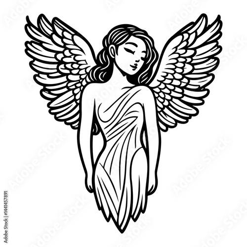Graceful depiction of an ethereal figure with wings in a minimalist style